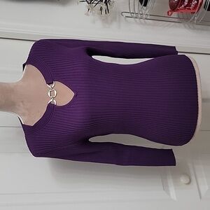 Studio 1940, Size L, Purple Ribbed Knit Sweater with Silver Tone Accents, GUC